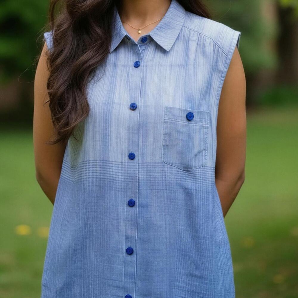 Liz Claiborne Light Blue Sleeveless Cotton Button Down Shirt Plus Size 2X